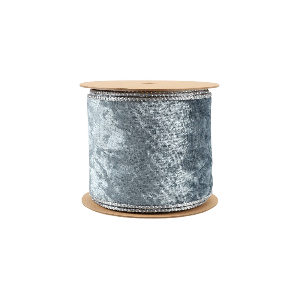 4" REVERSIBLE FROSTED VELVET WIRED RIBBON | BLUE/BLUE | 10 YARD ROLL - The Crowded Table Co. - 