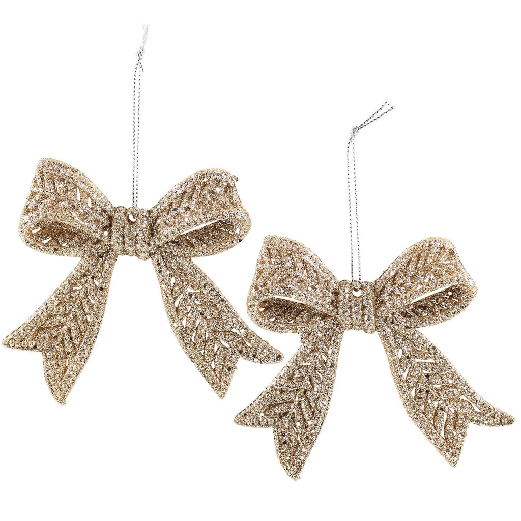 CHAMPAGNE GLITTER ORNAMENT SET OF 2 - The Crowded Table Co. - 