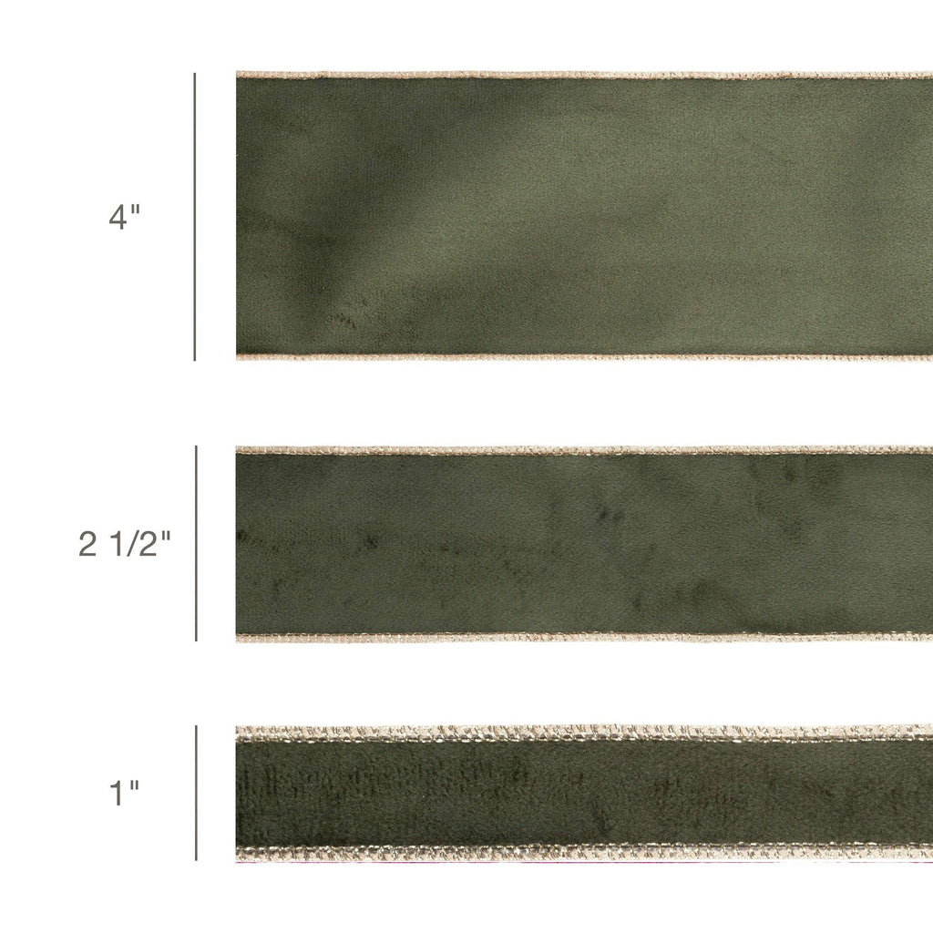 1" REVERSIBLE CLASSIC VELVET WIRED RIBBON | MOSS/GOLD | 10 YARD ROLL - The Crowded Table Co. - 