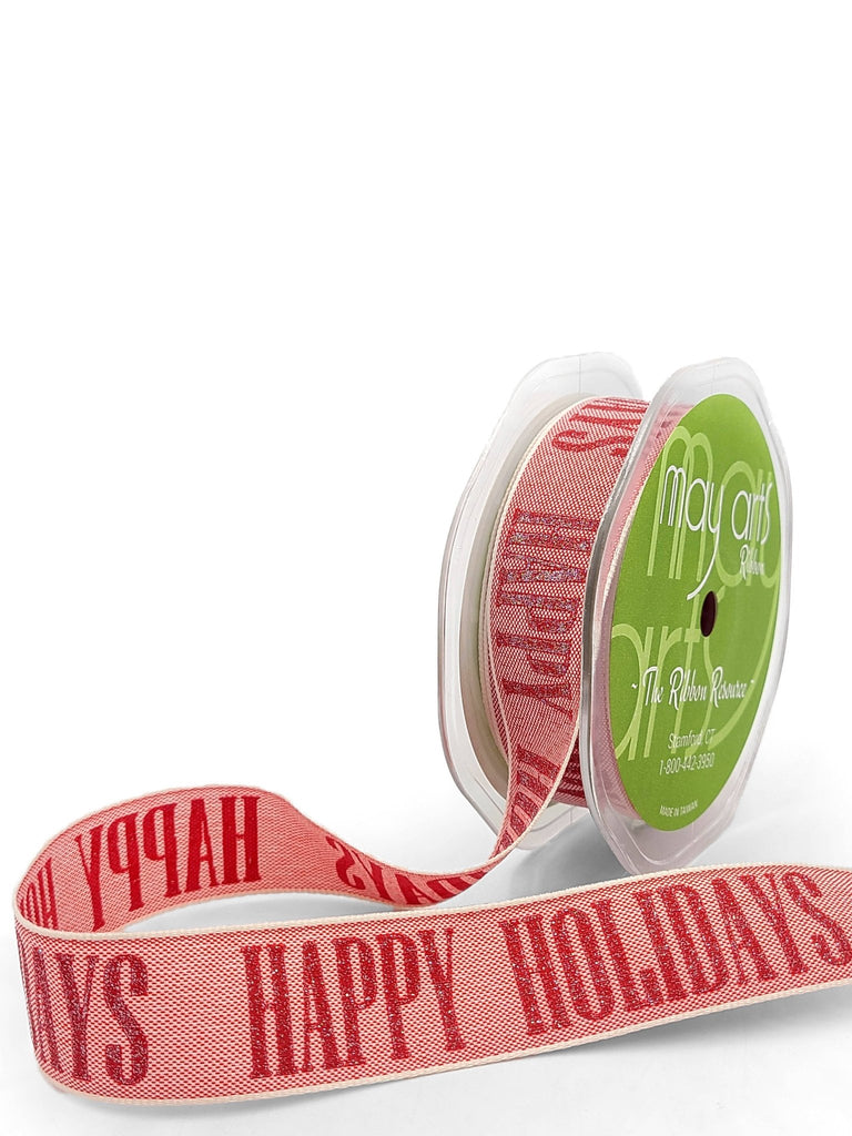 1" WOVEN SPARKLE "HAPPY HOLIDAY" SENTIMENT RIBBON - The Crowded Table Co. - 