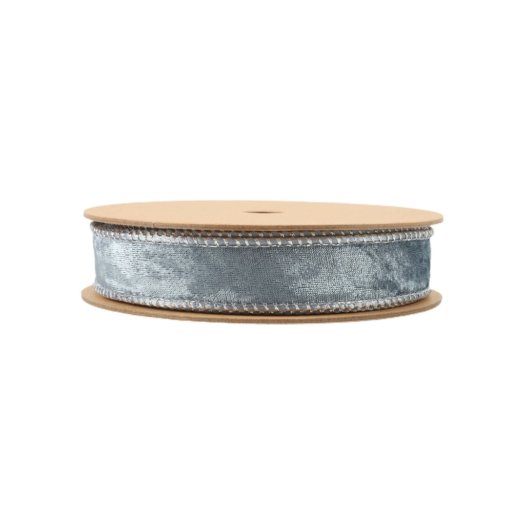 1" REVERSIBLE FROSTED VELVET WIRED RIBBON | BLUE/BLUE | 10 YARD ROLL - The Crowded Table Co. - 