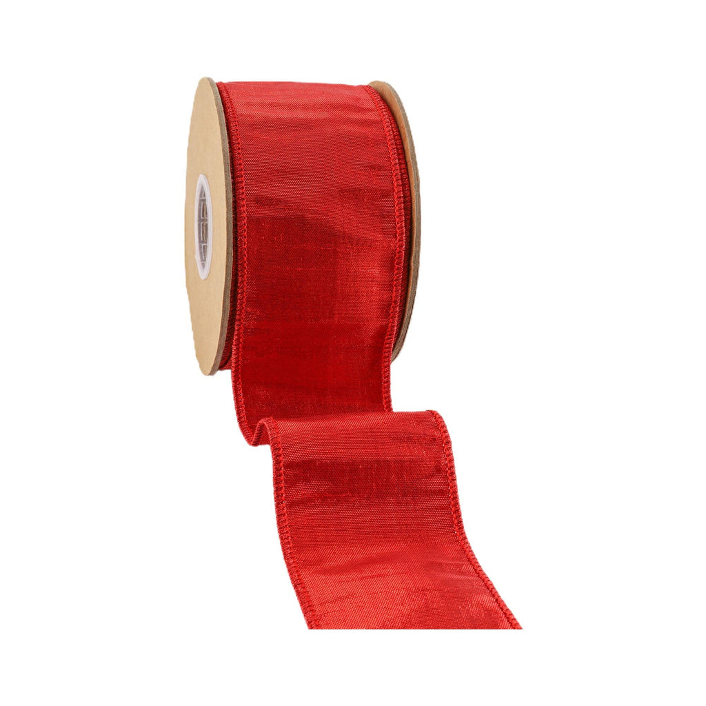 2 1/2" WIRED METALLIC DUPIONI RIBBON | RED | 10 YARD ROLL - The Crowded Table Co. - 