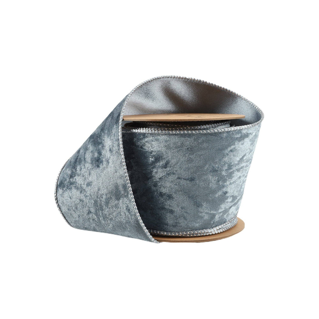 4" REVERSIBLE FROSTED VELVET WIRED RIBBON | BLUE/BLUE | 10 YARD ROLL - The Crowded Table Co. - 