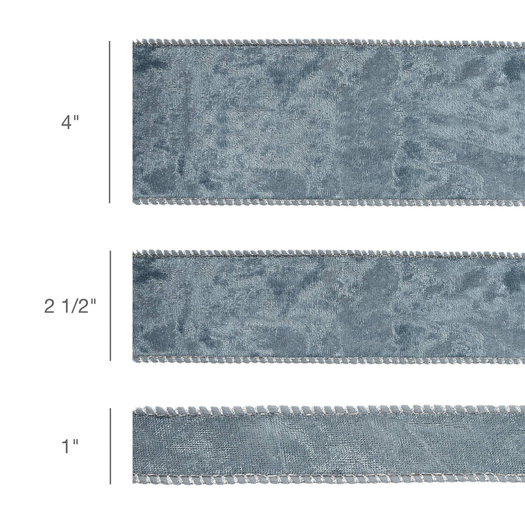1" REVERSIBLE FROSTED VELVET WIRED RIBBON | BLUE/BLUE | 10 YARD ROLL - The Crowded Table Co. - 
