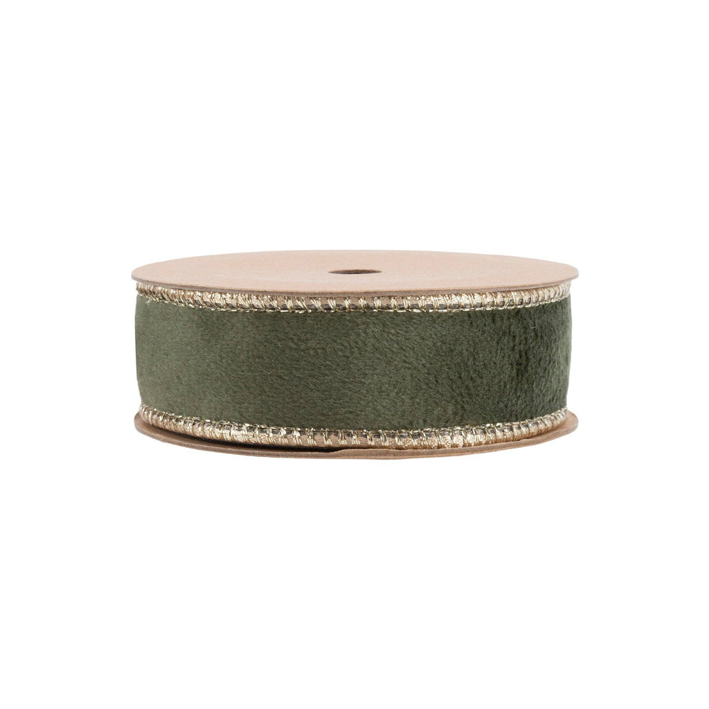 1" REVERSIBLE CLASSIC VELVET WIRED RIBBON | MOSS/GOLD | 10 YARD ROLL - The Crowded Table Co. - 