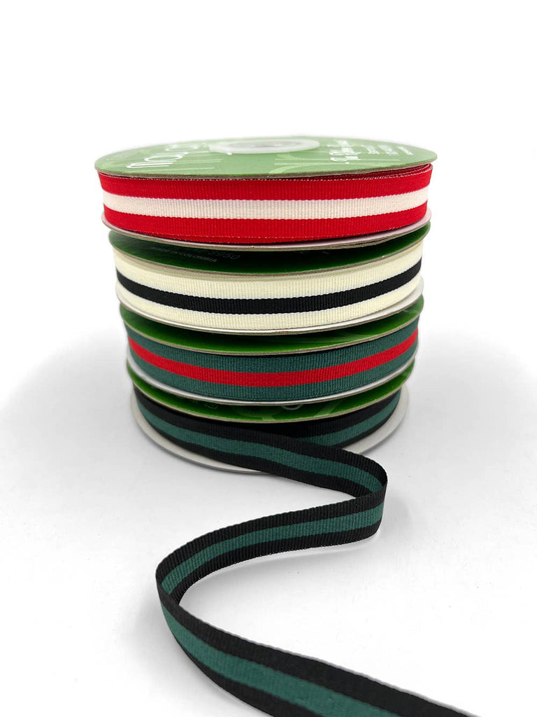 5/8" RED & IVORY WOVEN MODERN STRIPE GROSGRAIN RIBBON - The Crowded Table Co. - 