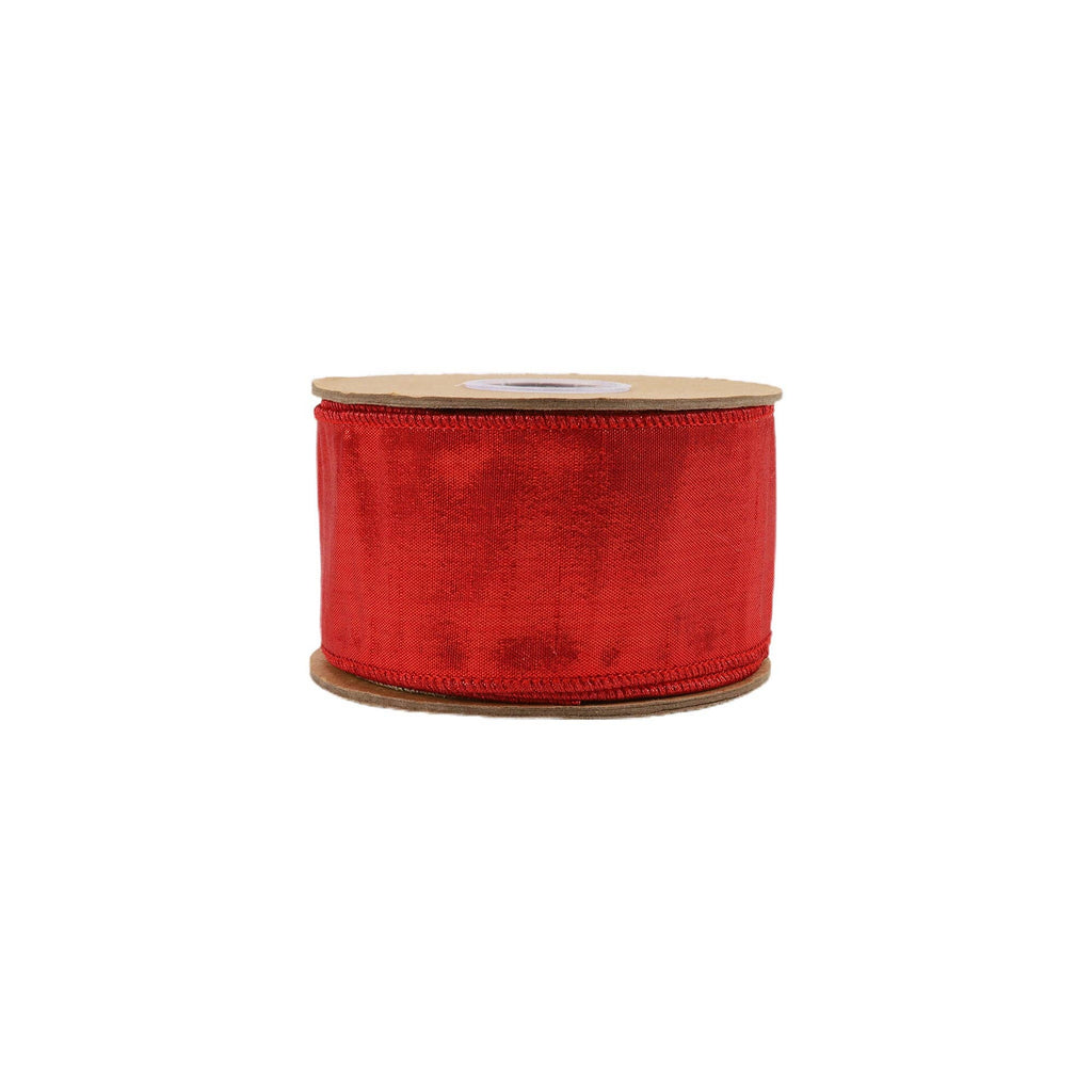 2 1/2" WIRED METALLIC DUPIONI RIBBON | RED | 10 YARD ROLL - The Crowded Table Co. - 