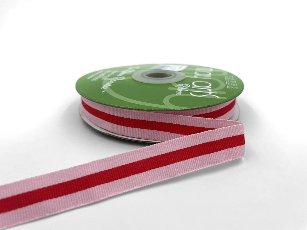 5/8" PINK & RED WOVEN MODERN STRIPE GROSGRAIN RIBBON - The Crowded Table Co. - 