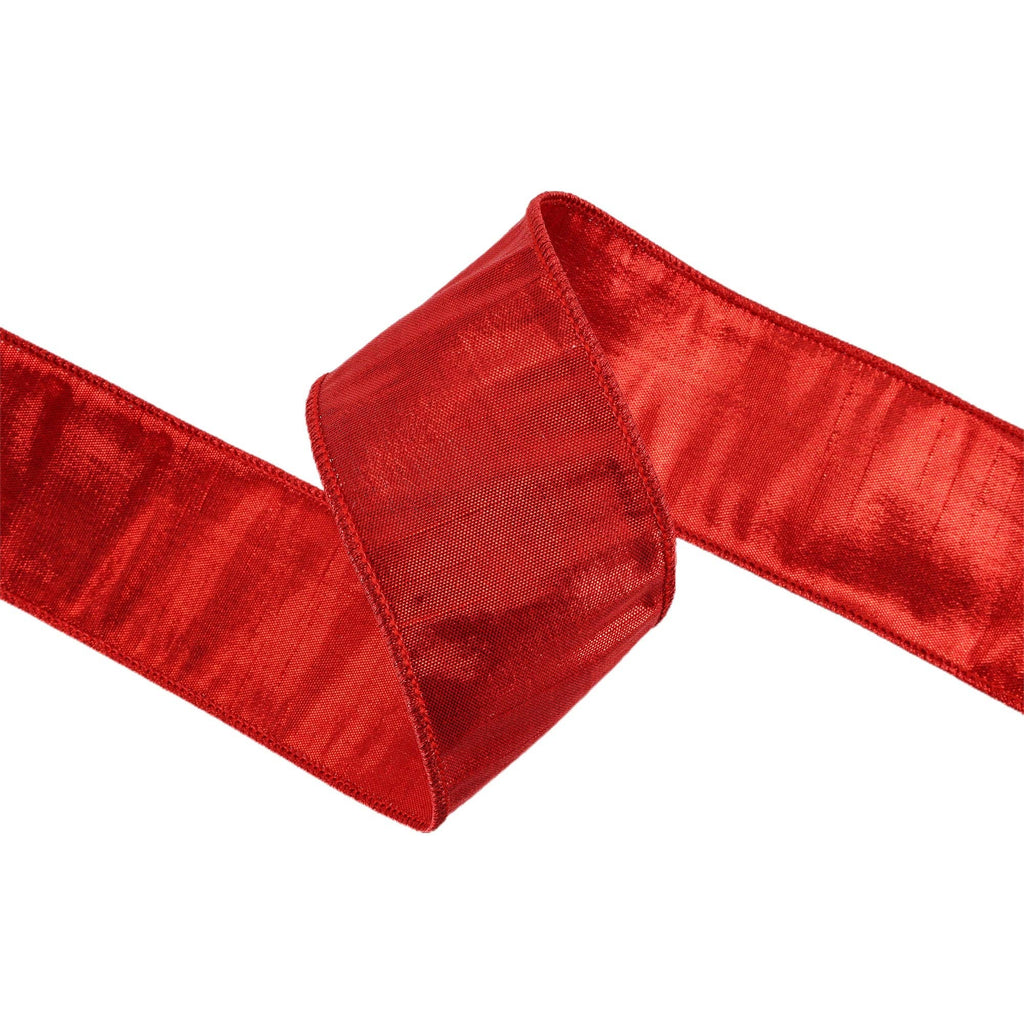 2 1/2" WIRED METALLIC DUPIONI RIBBON | RED | 10 YARD ROLL - The Crowded Table Co. - 