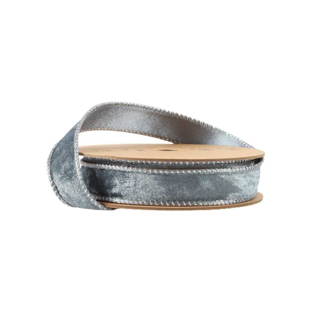 1" REVERSIBLE FROSTED VELVET WIRED RIBBON | BLUE/BLUE | 10 YARD ROLL - The Crowded Table Co. - 