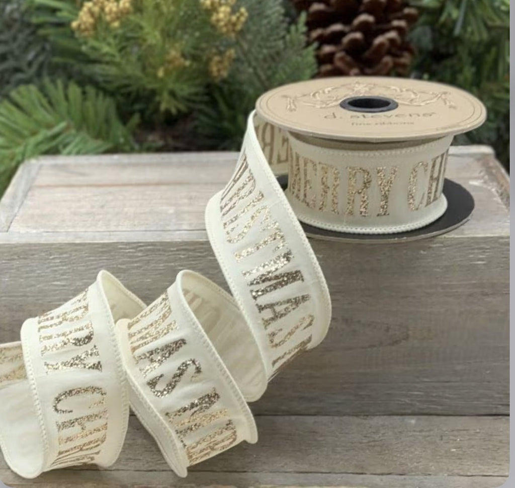 CREAM MERRY CHRISTMAS RIBBON SPOOL - The Crowded Table Co. - 