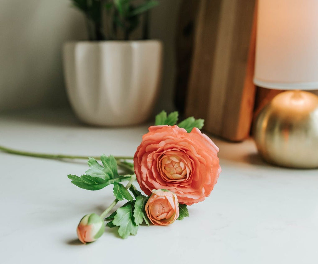 REAL TOUCH RANUNCULUS STEM - CORAL - The Crowded Table Co. - 