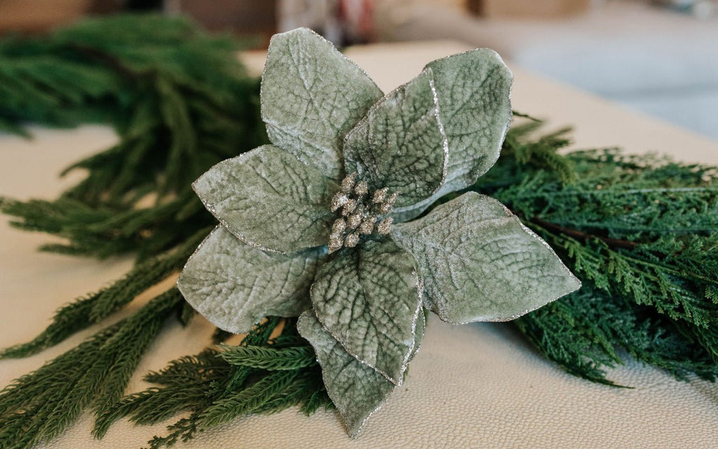 GREEN VELVET POINTSETTIA PICK - The Crowded Table Co. - 