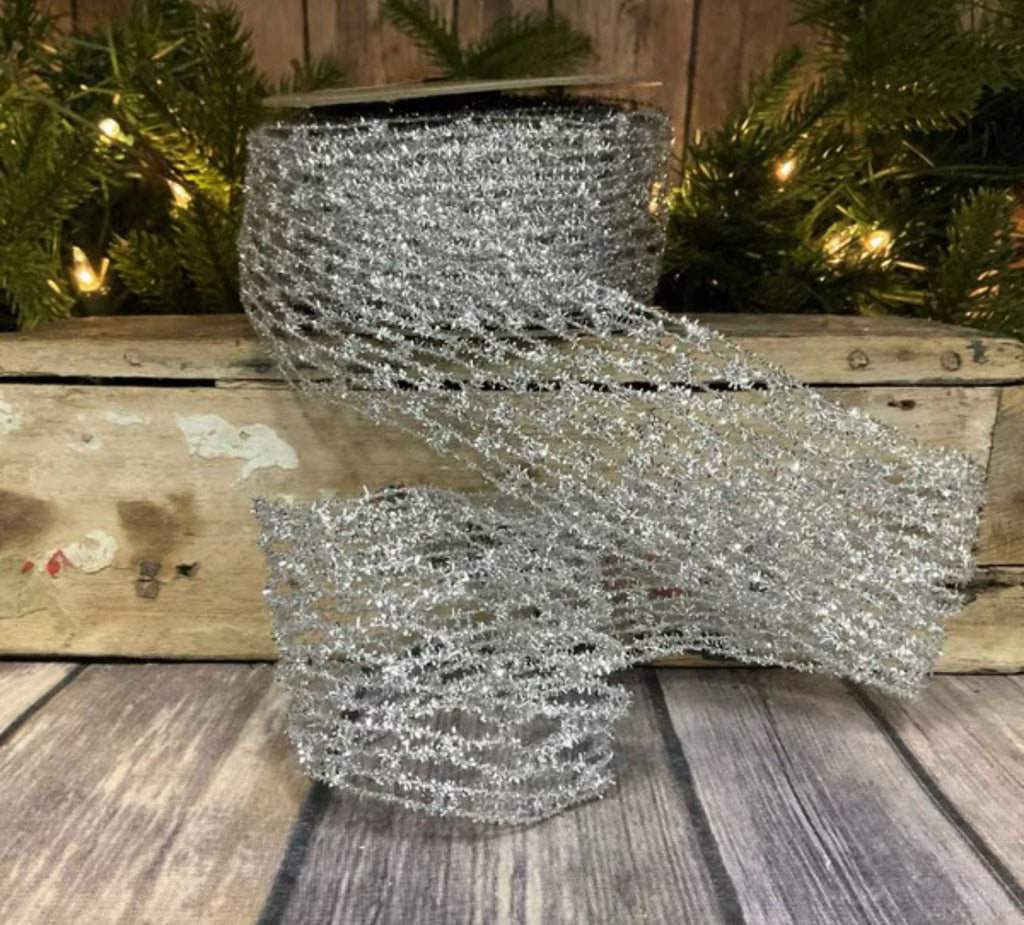 2.5” SILVER NETTING RIBBON - The Crowded Table Co. - 