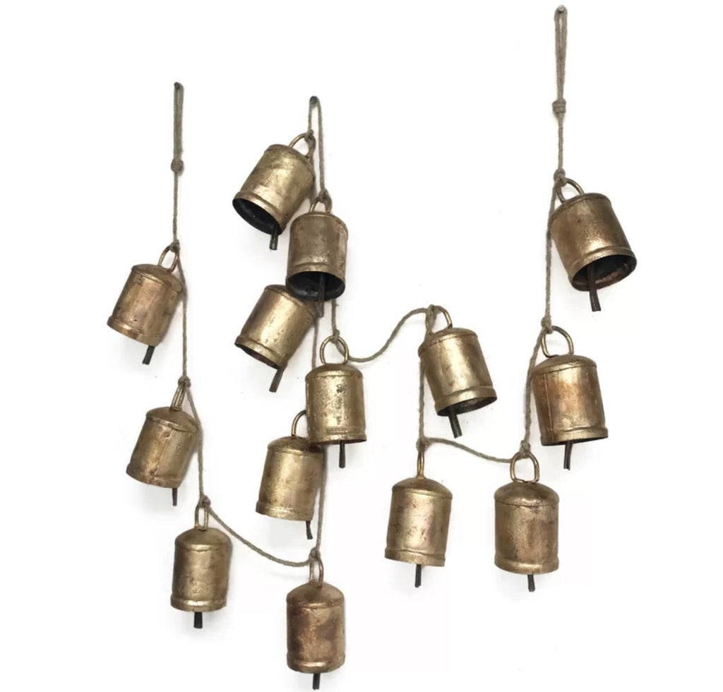 RUSTIC BELL GARLAND – 90" ANTIQUE GOLD JUTE HANGING GARLAND - The Crowded Table Co. - 