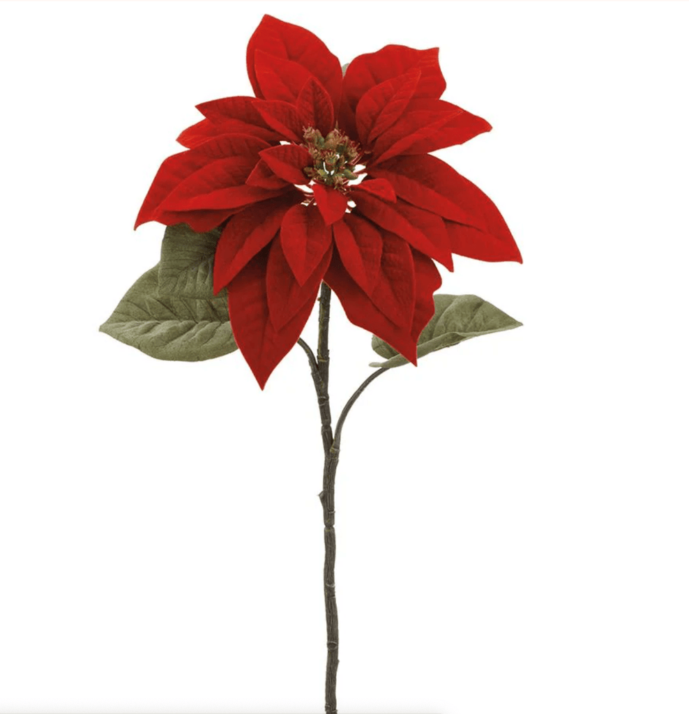 23" VELVET POINSETTIA STEM RED - The Crowded Table Co. - 