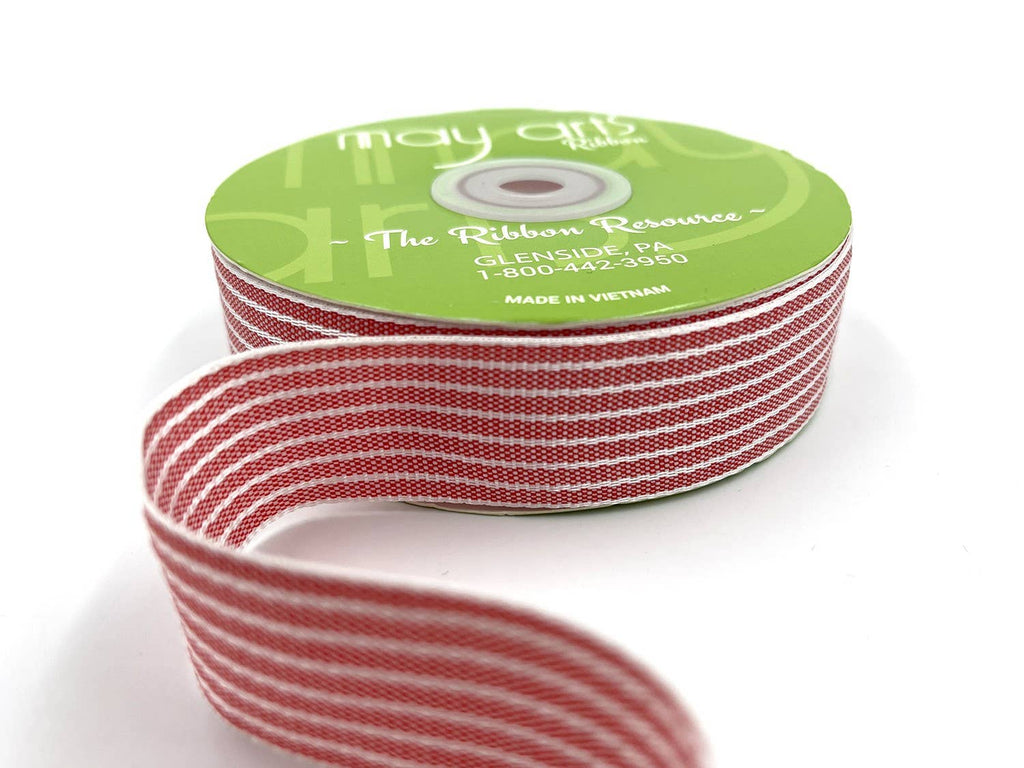 ~1" SOFT RED/WHITE THICK WOVEN STRIPED RIBBON - The Crowded Table Co. - 