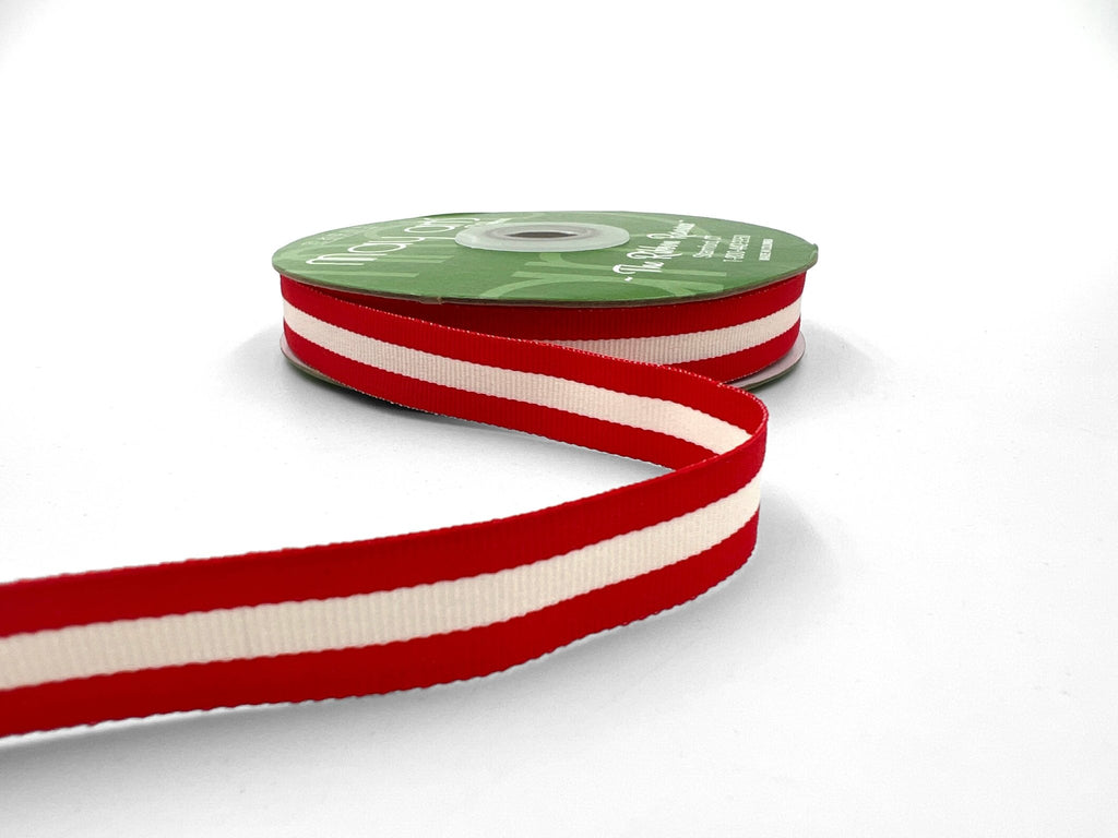 5/8" RED & IVORY WOVEN MODERN STRIPE GROSGRAIN RIBBON - The Crowded Table Co. - 