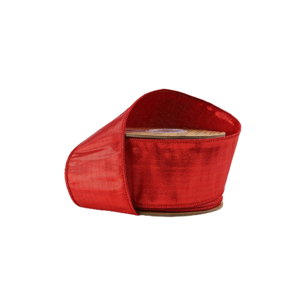 2 1/2" WIRED METALLIC DUPIONI RIBBON | RED | 10 YARD ROLL - The Crowded Table Co. - 