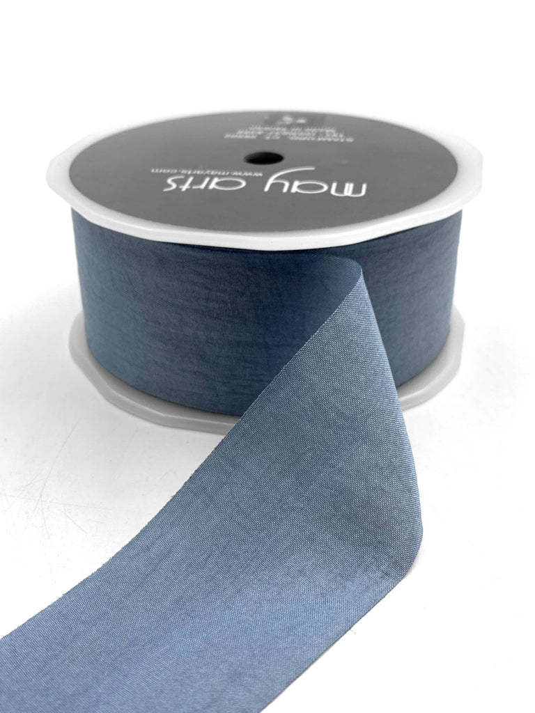 1.5 INCH SLATE BLUE FAUX SILK WRINKLED RIBBON - The Crowded Table Co. - 