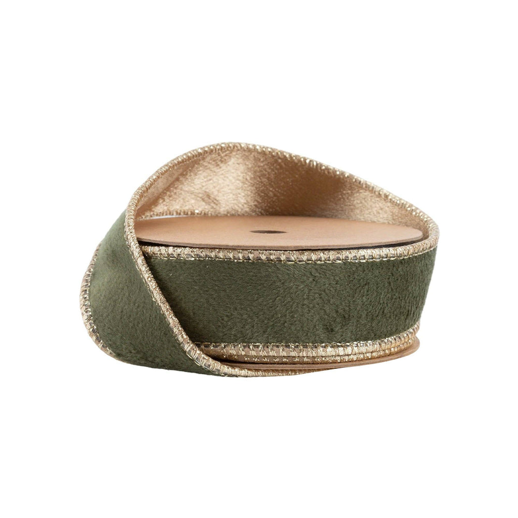 1" REVERSIBLE CLASSIC VELVET WIRED RIBBON | MOSS/GOLD | 10 YARD ROLL - The Crowded Table Co. - 