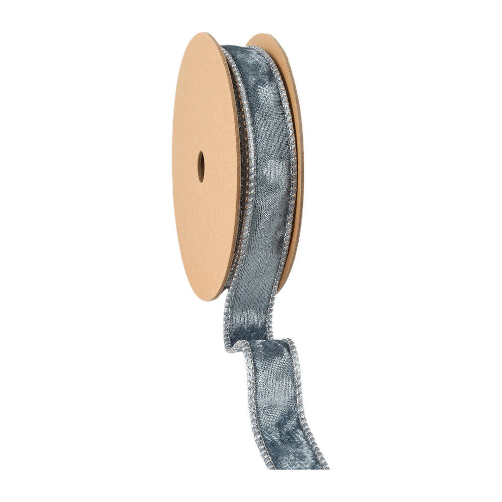 1" REVERSIBLE FROSTED VELVET WIRED RIBBON | BLUE/BLUE | 10 YARD ROLL - The Crowded Table Co. - 